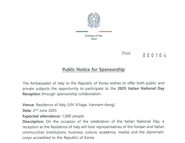 Italian National Day (June 2nd, 2025) - Public Notice For Sponsorship